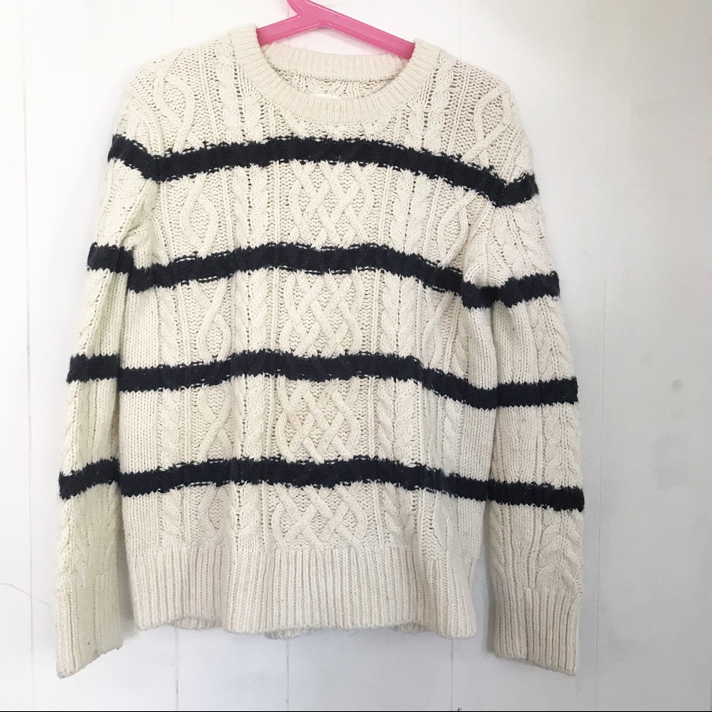 Gap | Ivory and Blue Stripe Cable Knit Sweater